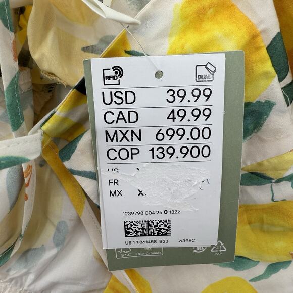 H&M Tiered Maxi Dress XS Womens Lemon Print Strappy Sundress Summer Resort Fruit - Picture 6 of 8